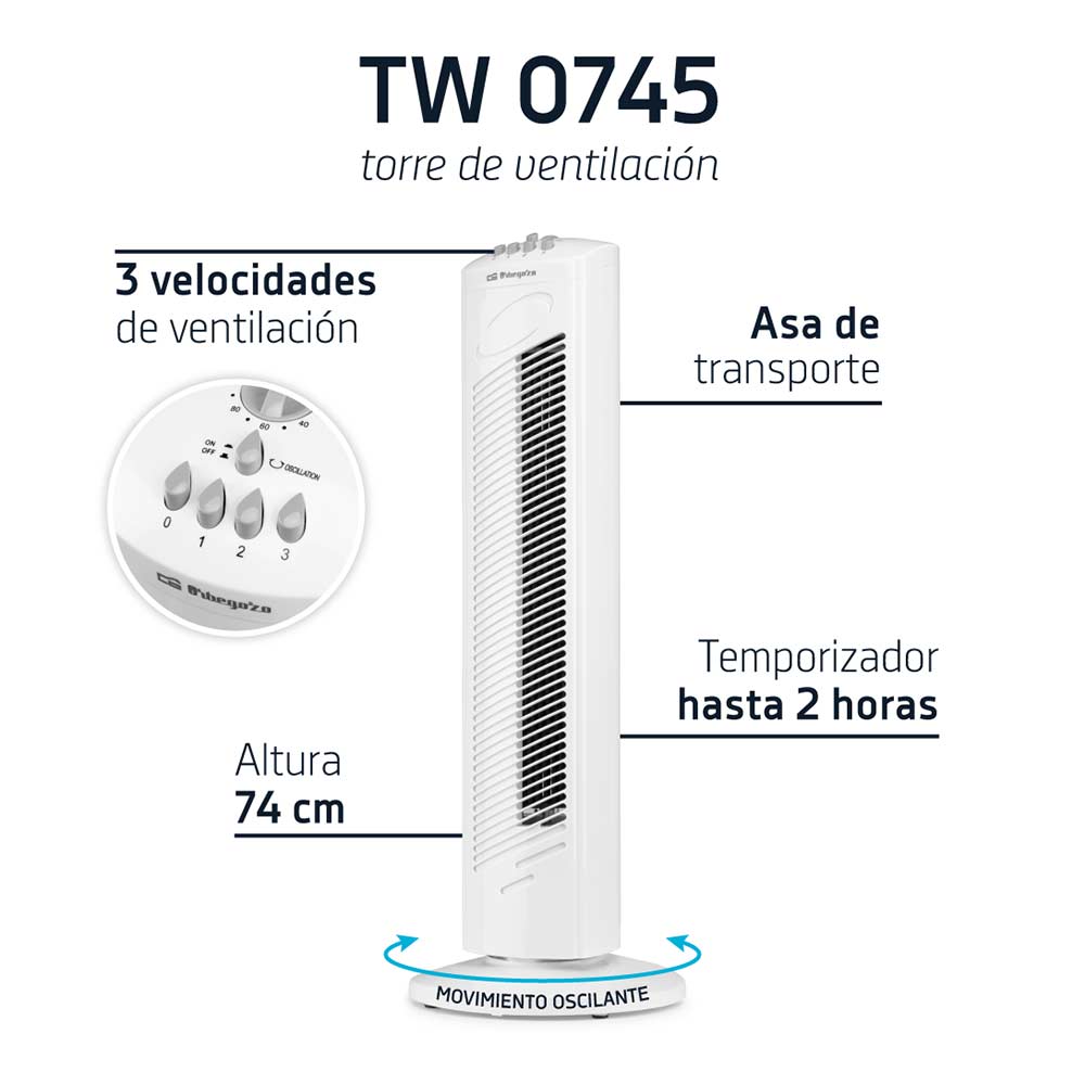 Ventilador de torre oferta Orbegozo TW0745 8436044529344